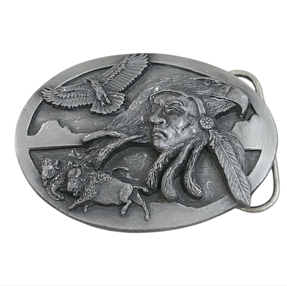 Chief Free Spirit, Vintage 80's, Native American Western Belt Buckle